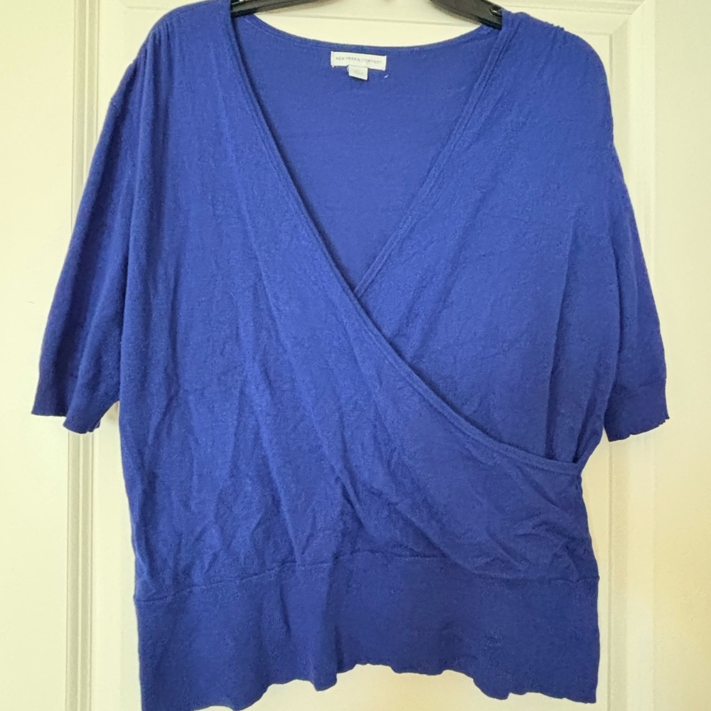 New York & Company Royal Blue Wrap Blouse